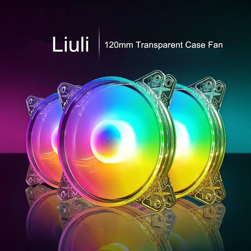 AEiTTO RGB Computer Case Cooling Fan 120mm /4.72inch Fan Full Transparent Design 6-pin Crystal Clear LED Effect Backlight Silent Fan High Volume Run Quietly Low Noise Radiator Desktop PC Hosting Gaming Air Cooler