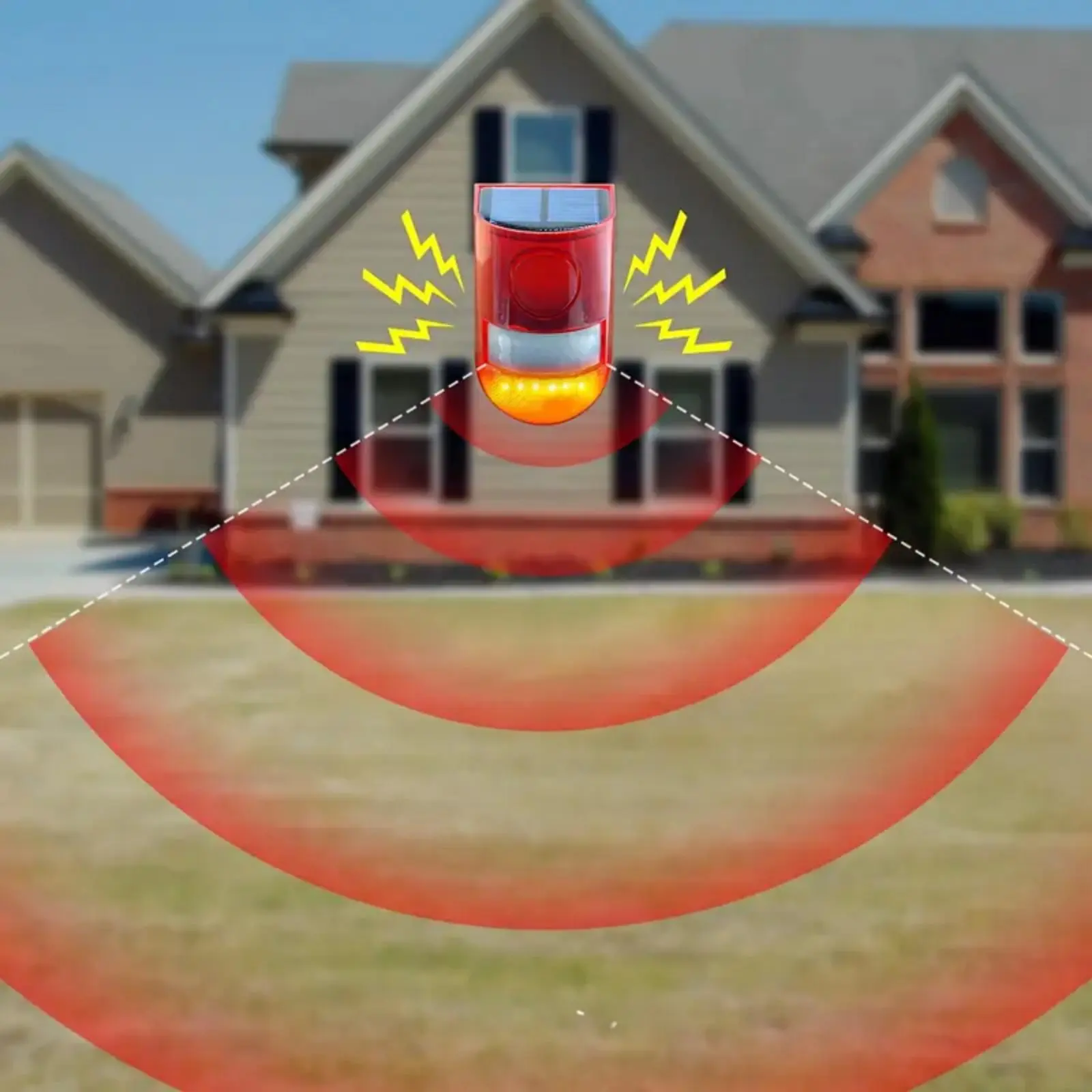 Solar Powered Outdoor Alarm - 129dB Loudness Home Security Systems, IP55 Waterproof, Motion Sensor Alarm, 6 Adjustable Flashing Modes, Deters Threats for Home & Farm, 6 Led Flash Modes