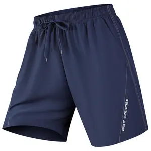 Men’s  Exercise Quick Dry Athletic Shorts with Vertical “NIGHT EXERCISE” Letter Print, Ultra-Lightweight Breathable Polyester Blend Fabric, Elastic Adjustable Drawstring Waist, Loose Relaxed Fit Sports Shorts with Side Pockets for Night Running, Gym