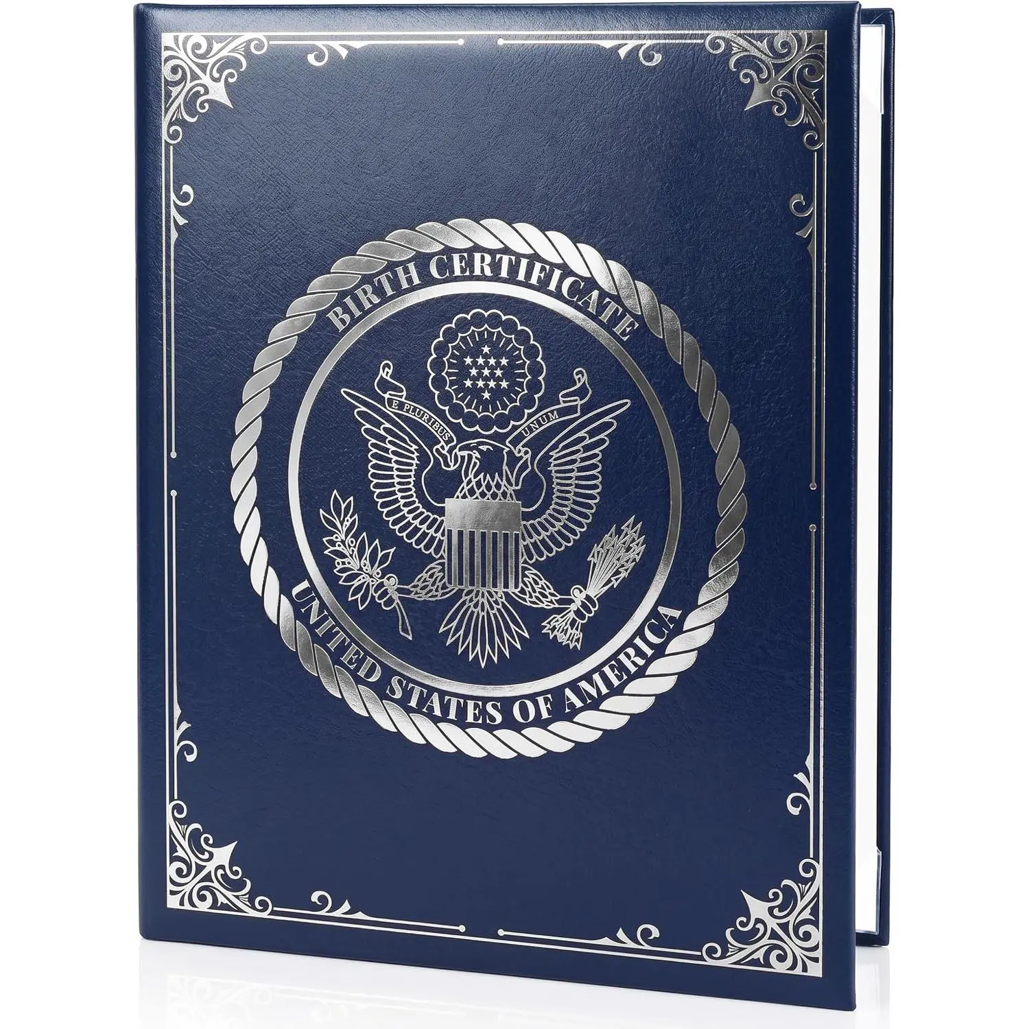 Birth Certificate Holder 8.5x11 Blue - Faux Leather Document Protector for Records Letter Size - Durable Birth Certificate Document Holder Sleeve - Protective  Folder with  Foil Cover