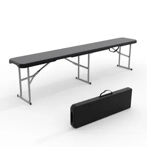 6FT Black Foldable Plastic Bench with Handle & Lock, Portable Outdoor Bench Seat for Camping Picnic Sports Event Dining Use