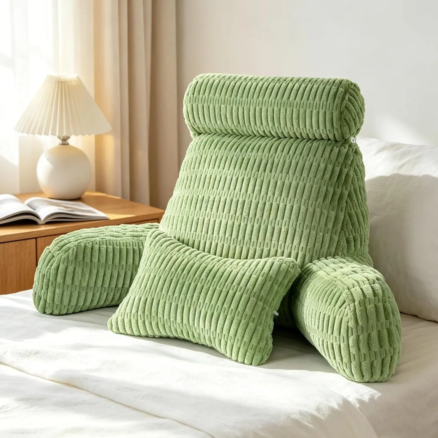 Reading Pillow for Bed, Back Rest Bed Pillow for Sitting Up with A Cylindrical Pillow and Lumbar Pillow, Back Support Pillows for Bed Sitting Up, Upright Husband Pillows for Adults & Children(18 Inch)