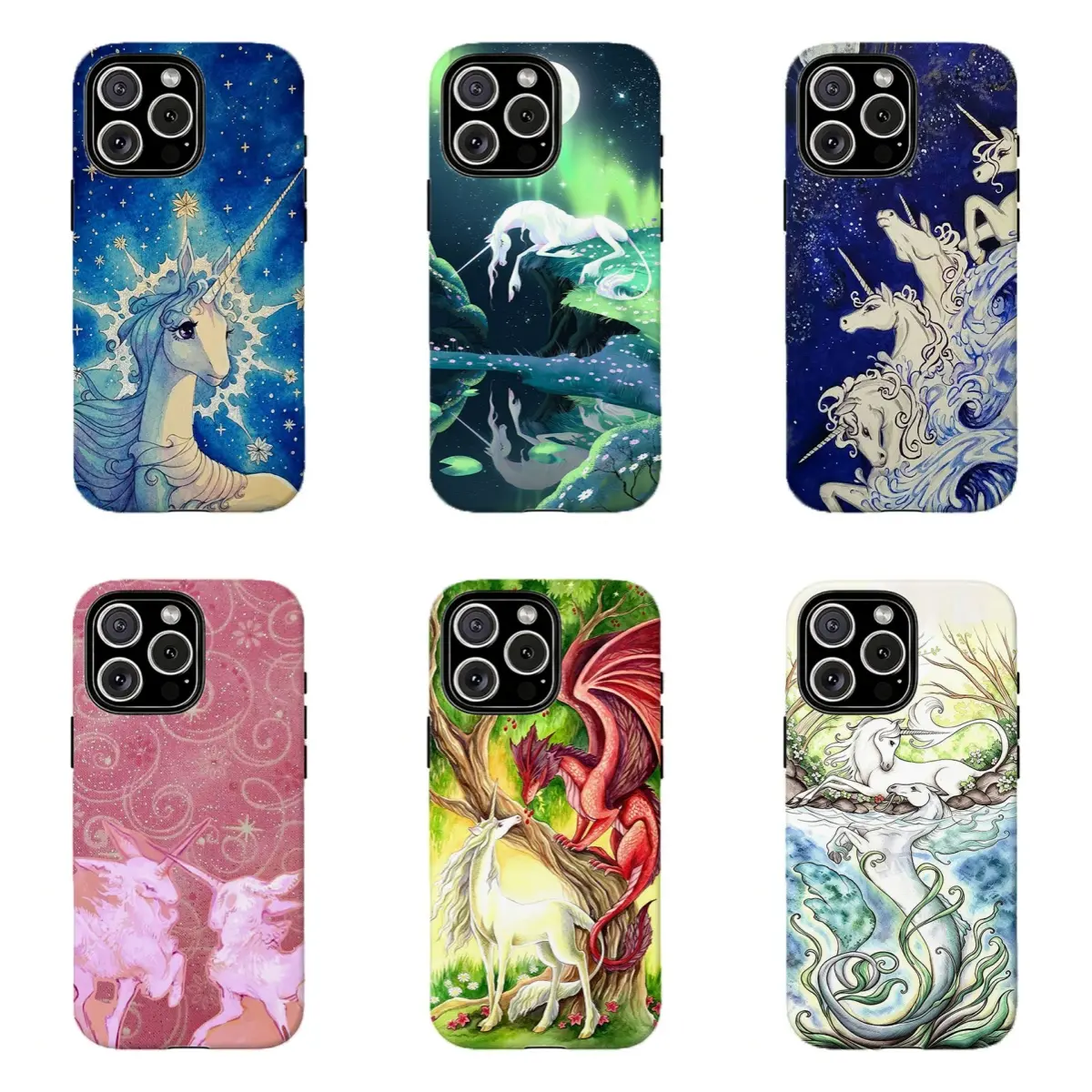 Enchanted Magical Unicorn Phone Cover, Forest Aurora Ocean Fantasy Scene Design, Vintage Watercolor Art Tough Protective Phone Shell , For iPhone 11 12 13 14 15 16 17 Pro Max For Samsung S26 S25 S24 S23 S22-Gift For Her/Him/Anime lovers