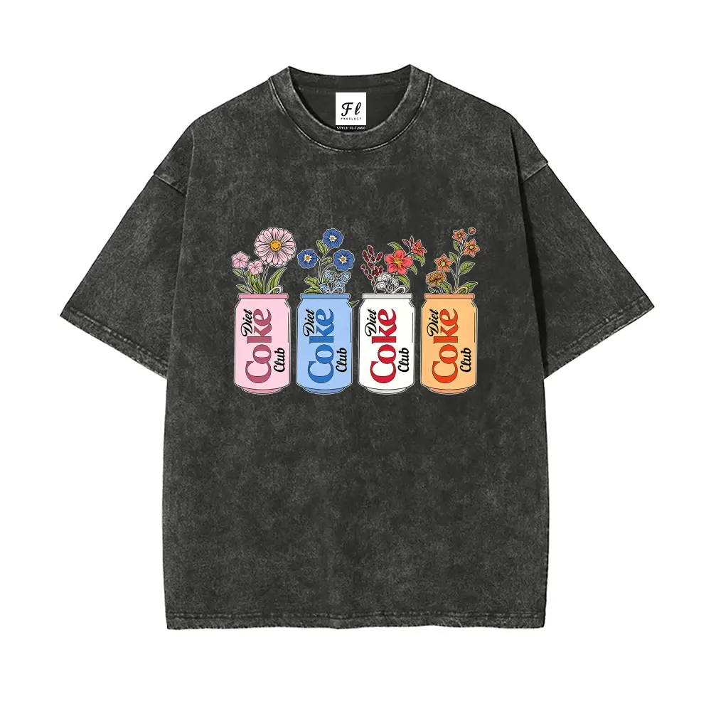 Menswear Crewneck T-Shirt - Diet Coke Club Vintage Floral Soda Can Graphic Tee, Oversized Cotton Fabric Unisex Casual Streetwear Top, Retro Coquette Aesthetic Gift, Vintage T Shirts, Floral Cans, Slight Stretch, Trendy Tshirts