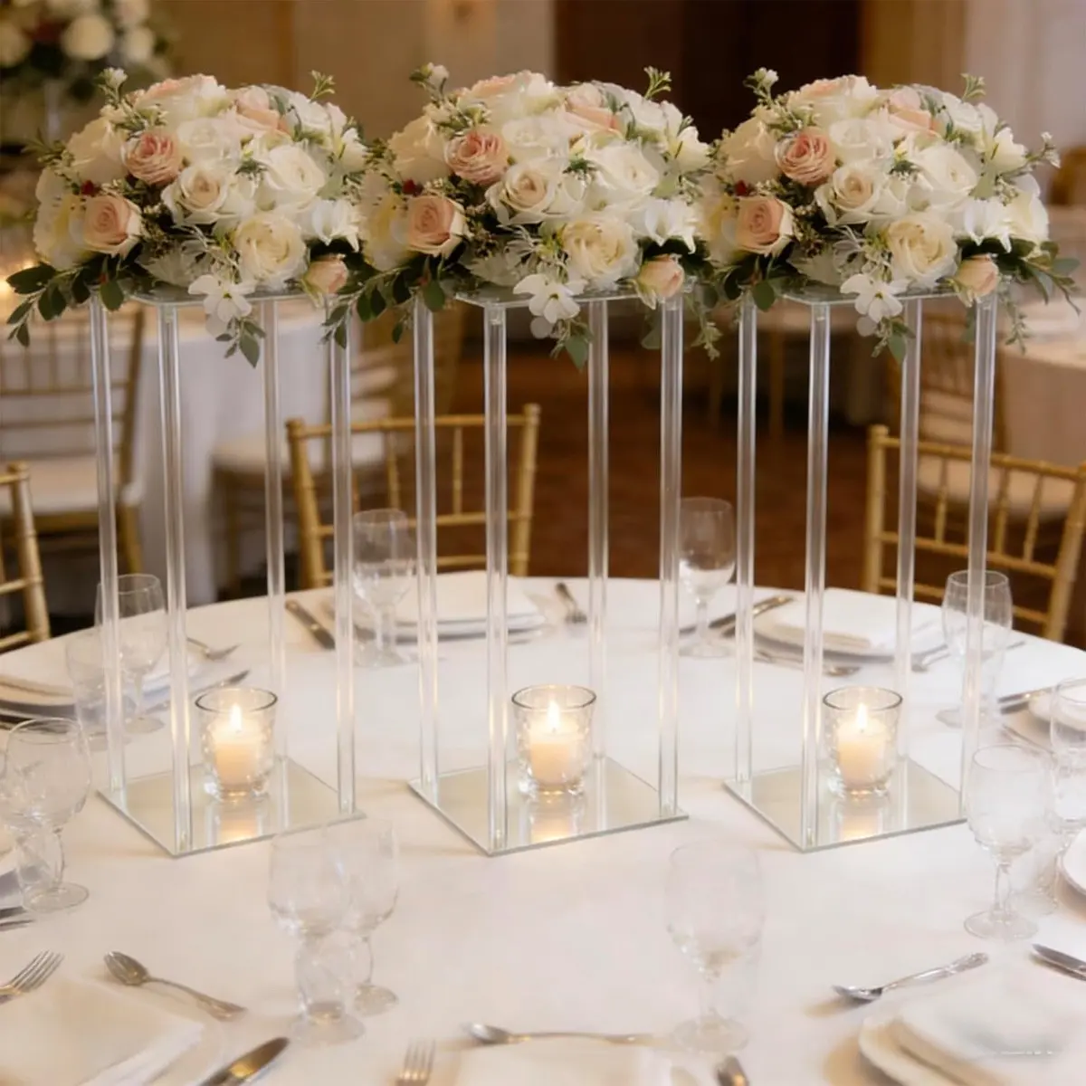 Acrylic Flower Vase Wedding Centerpiece, Transparent Column Display Stand, 7.87 X 7.87 Inches, Table Decor for Weddings and Birthdays, Party Decoration, Wedding Party Supplies
