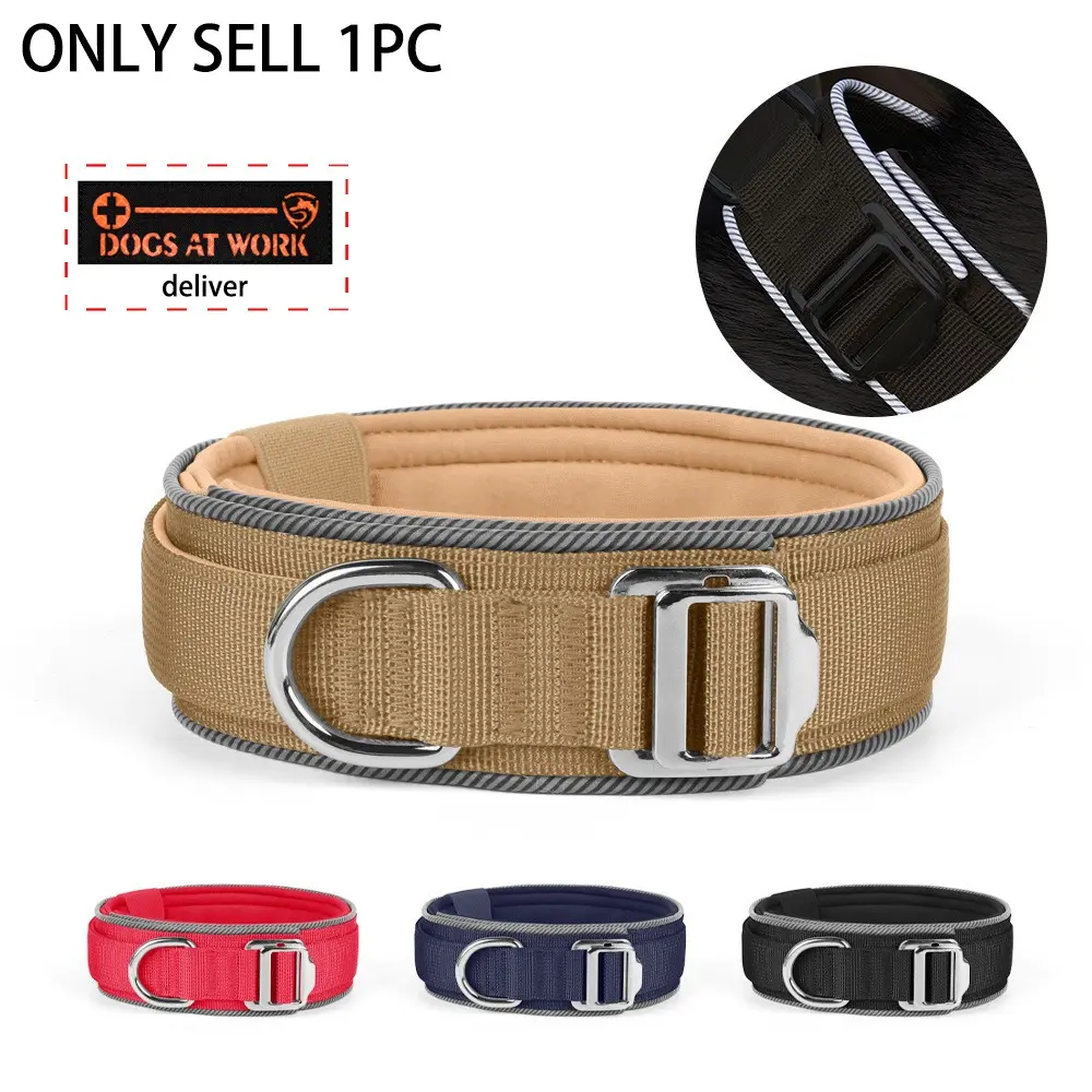 Adjustable Tactical Dog Collar, Military Training Nylon Collar, Reflective Outdoor Dog Collar, Large Dog Training Collar, Includes Docs at Work Velcro