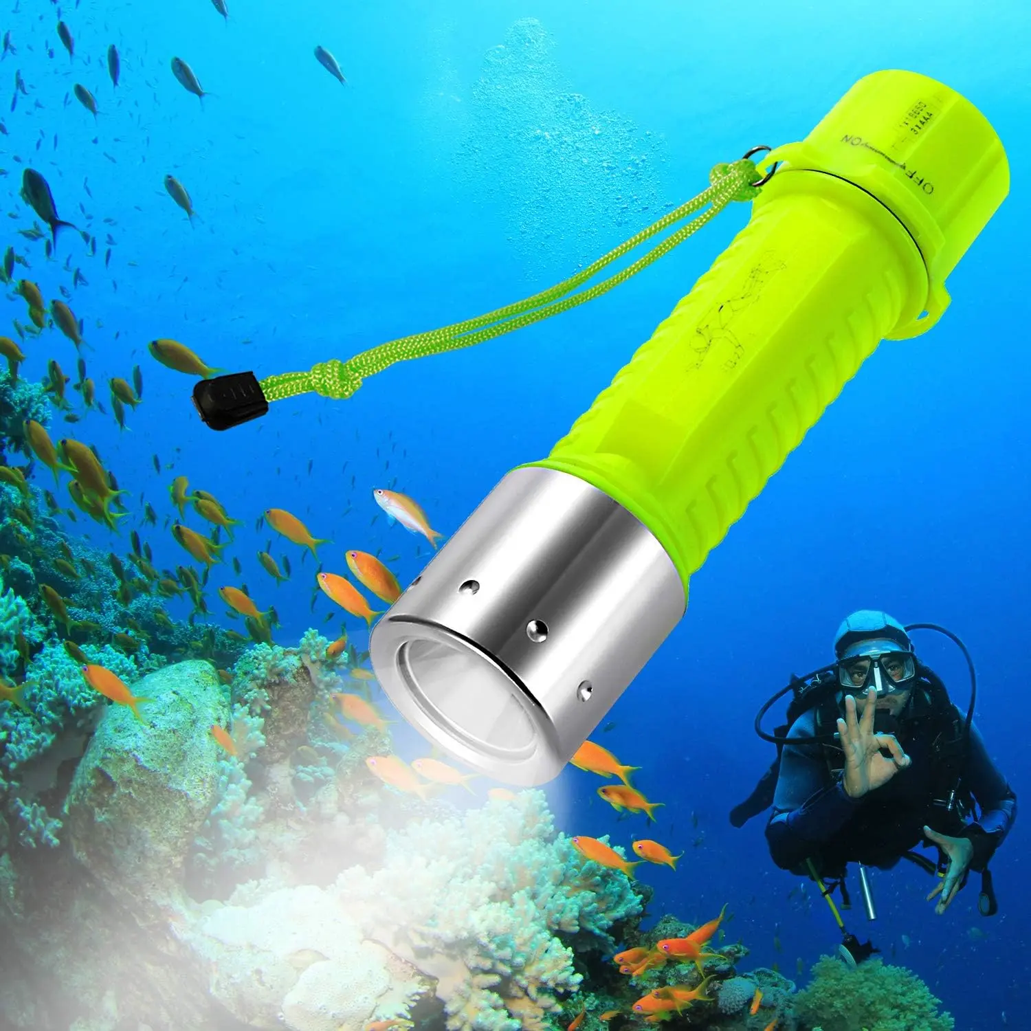 Professional 1100 Lumen Diving Flashlight Bright Submarine Light Scuba Safety Lights Waterproof Underwater Torch for Outdoor Under Water Sports (Green (1-Pack))