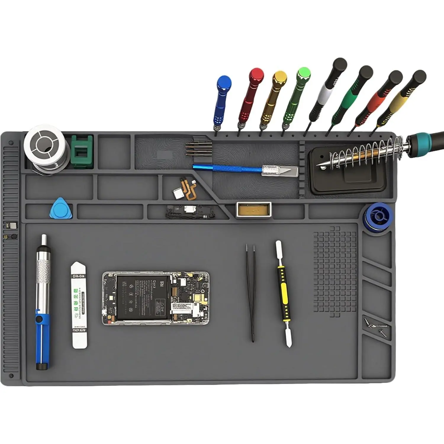 Large  Soldering Mat for  Repair, 21.6 X 13.8 in | Heat Resistant 932°F Solder Mat, Anti-Static Repair Mat, Screw Tray,Scale Ruler,BGA,Phone Watch Laptop PCB,Workbench
