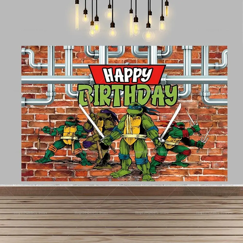 Teenage Mutant Ninja Turtles Birthday Backdrop Cartoon Hero Adventure Tapestry Wall Hanging Polyester Photography Background Kids Party Decor Studio Celebration Prop Banner Gift