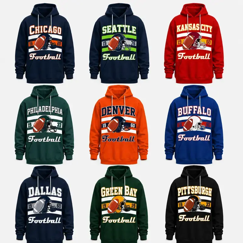 Unisex Football Theme Graphic Pullover Hood, Long Sleeve Polyester Hoodie - Relaxed Cut, Front Pocket, Hand Wash Safe, Casual Sports Fan Top for Daily Wear
