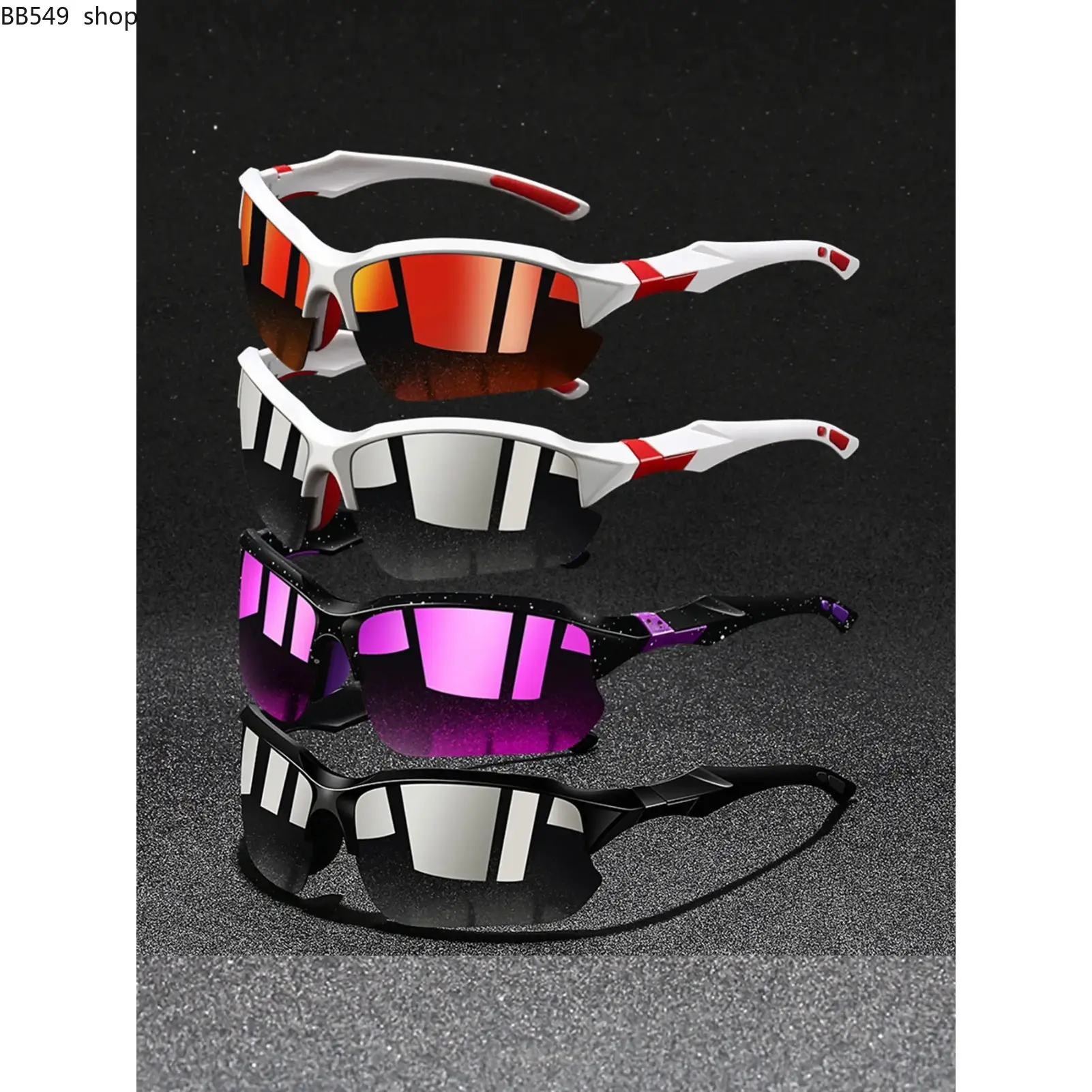 4 pairs of the latest unisex contrast-color semi-frame Sports Cycling Sunglasses, available in multiple colors. Equipped with lenses for UV protection, suitable for various outdoor activities, combining fashionable design with practicality and aesthetics