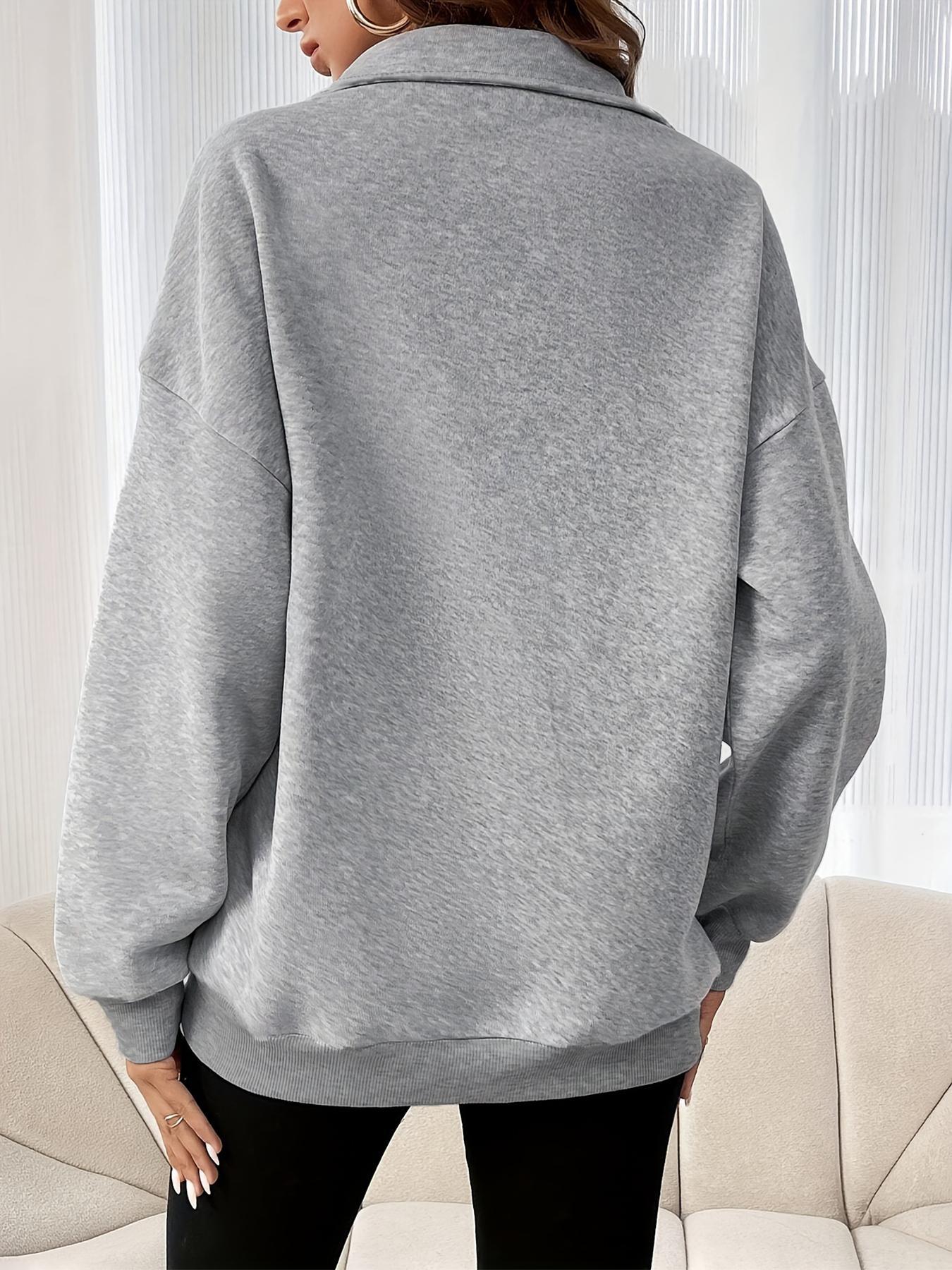 Women's Plain Half Zip Drop Shoulder Pullover, Casual Long Sleeve Collared Sweatshirt for Daily Wear,  Sweatshirts for Women, Ladies Clothes for All Seasons