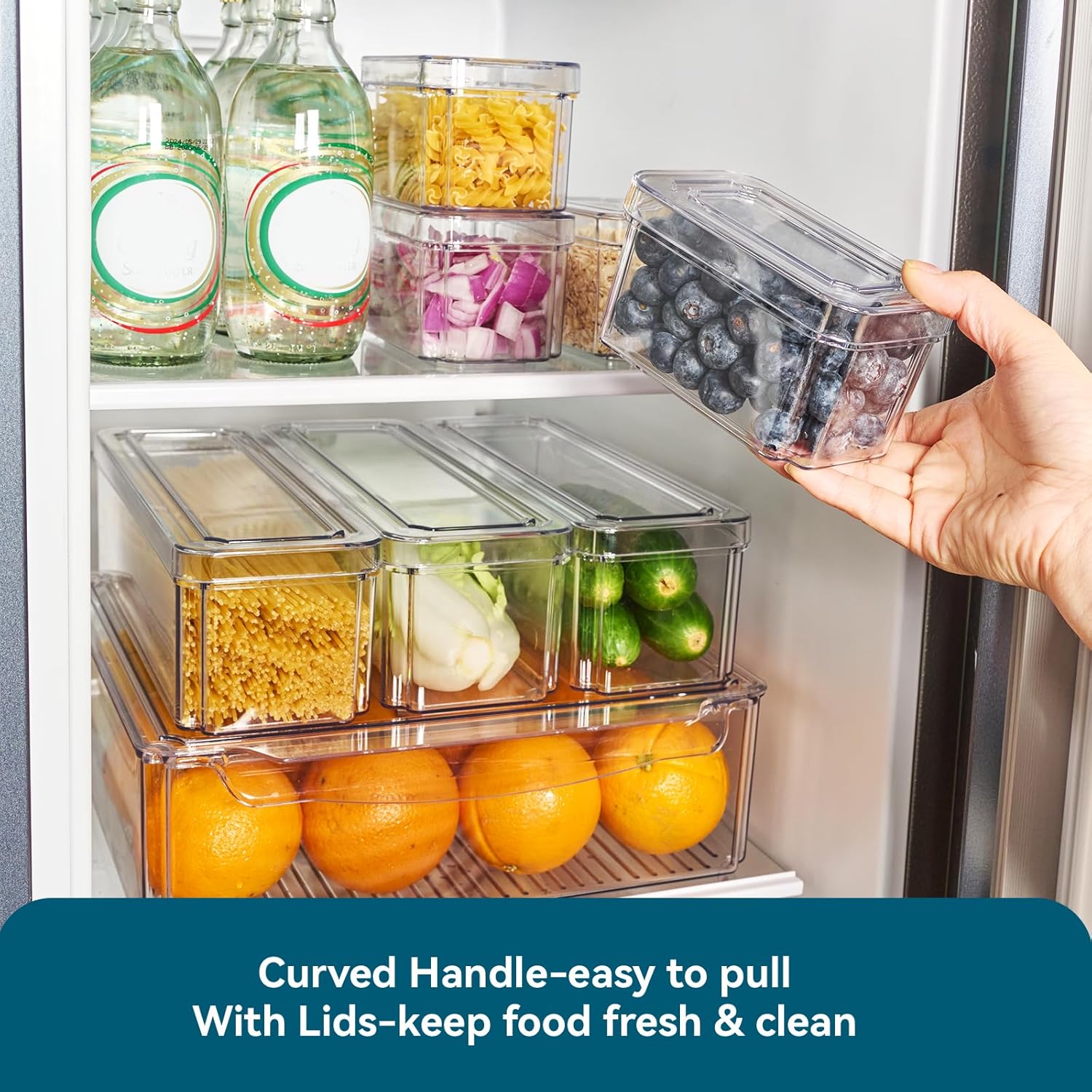 10 Pack Clear Fridge Organizer, Stackable Refrigerator Organizer Bins with Lids, Fridge Storage Containers for Kitchen, , Cabinets, Fruits, Vegetables, Cereals