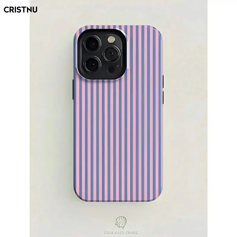 for iPhone 13 Simple Pink And Blue Stripes Bow Two-In-One Texture Phone Case Suitable For Compatible With Iphone17,16, 15, 14, 13, 12, 11, PRO MAX,PLUS