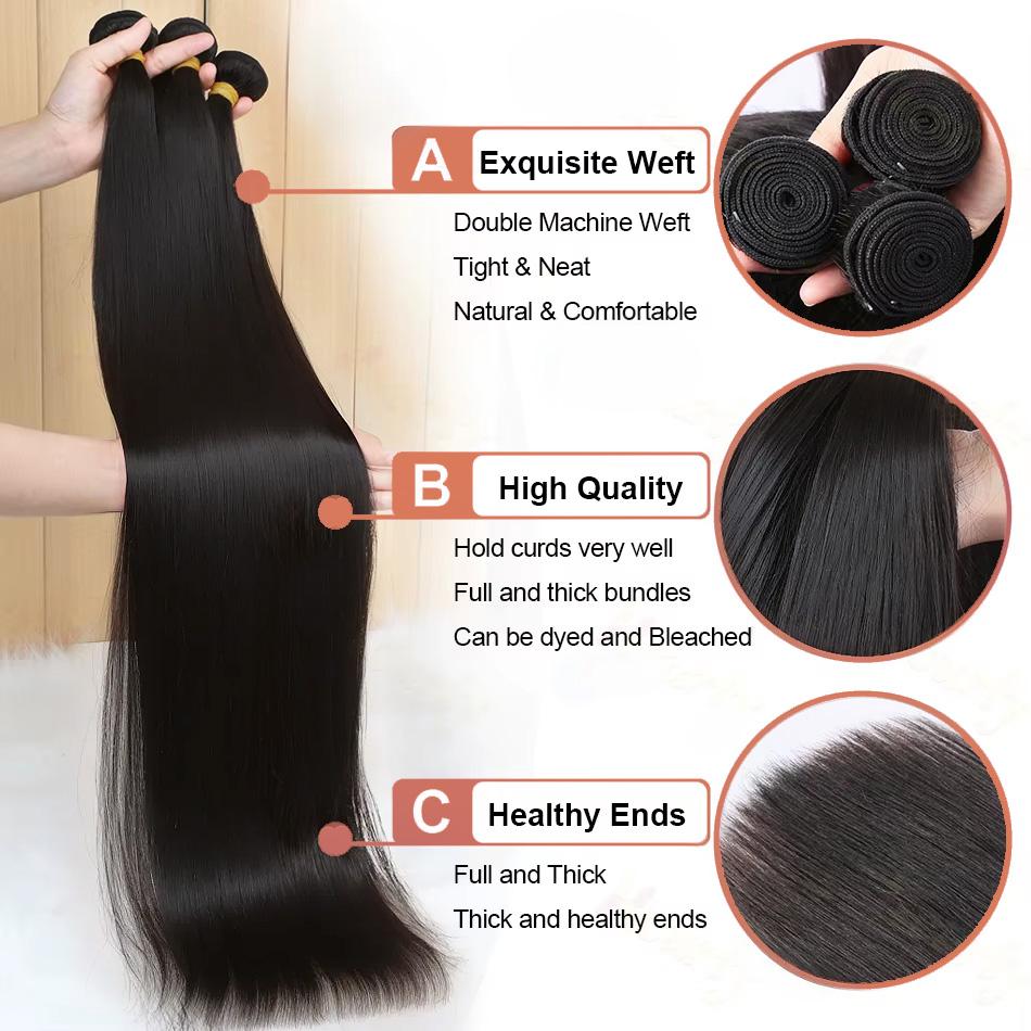 18 36 Inch Raw Virgin Unprocessed  Human Hair Extensions 12A Bone Straight 1 2 3 4 Bundles Double Weft Bulk Braiding Hair