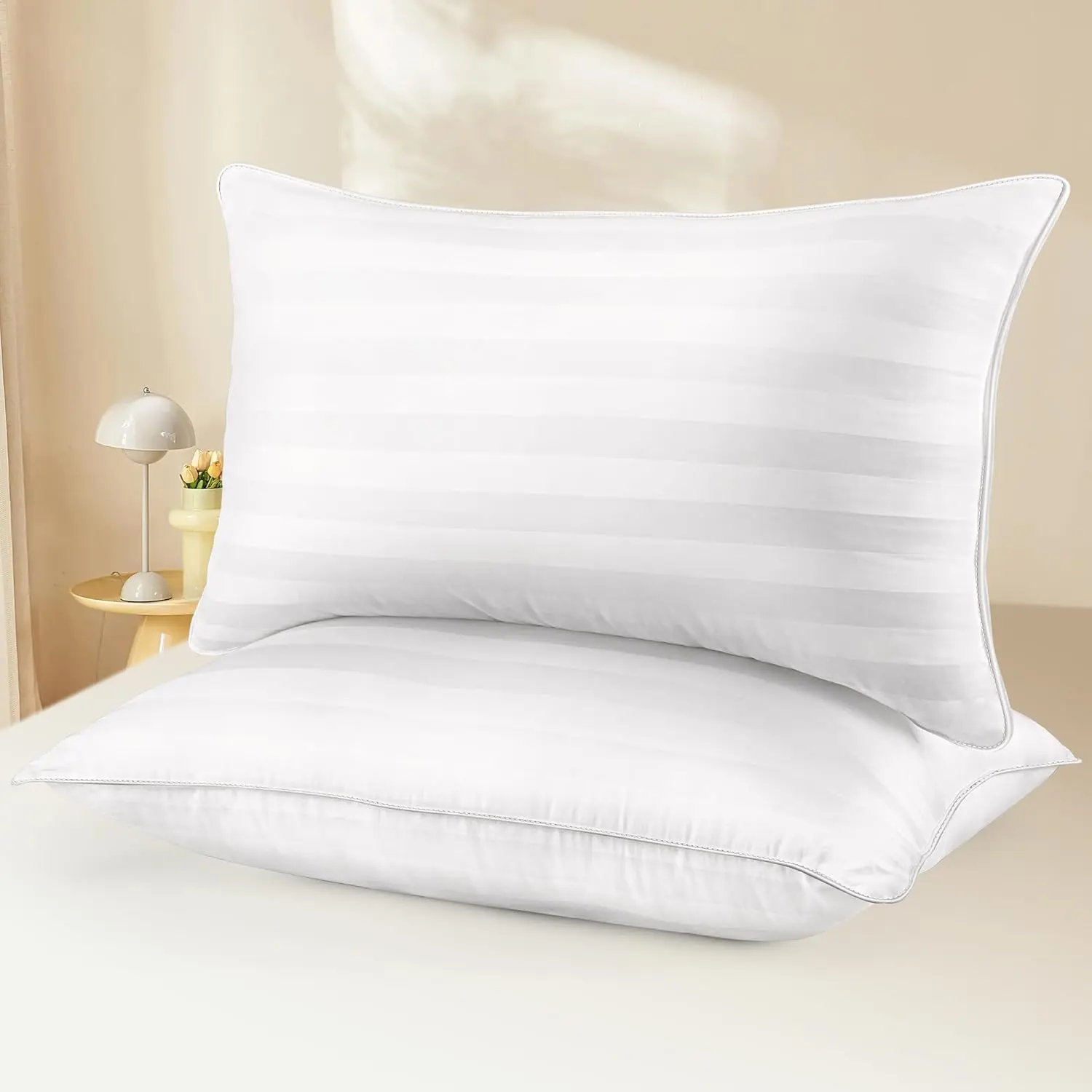King Size Bed Pillows Set of 2 - Breathable Down Alternative Pillows for Side, Back, and Stomach Sleepers Hotel Quality Soft Cooling Microfiber Fill Skin-Friendly