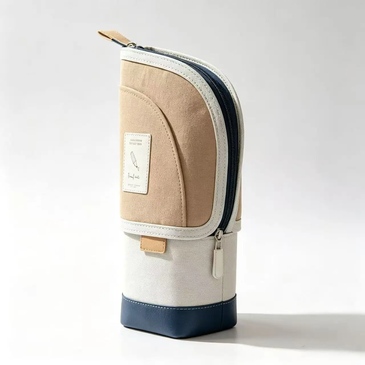 Standing Pencil Case, Large Capacity Canvas Stationery Bag, Blue Block Pen Holder with Handle, Back-To-School Supplies for Boys Girls Teens, Classroom Supplies