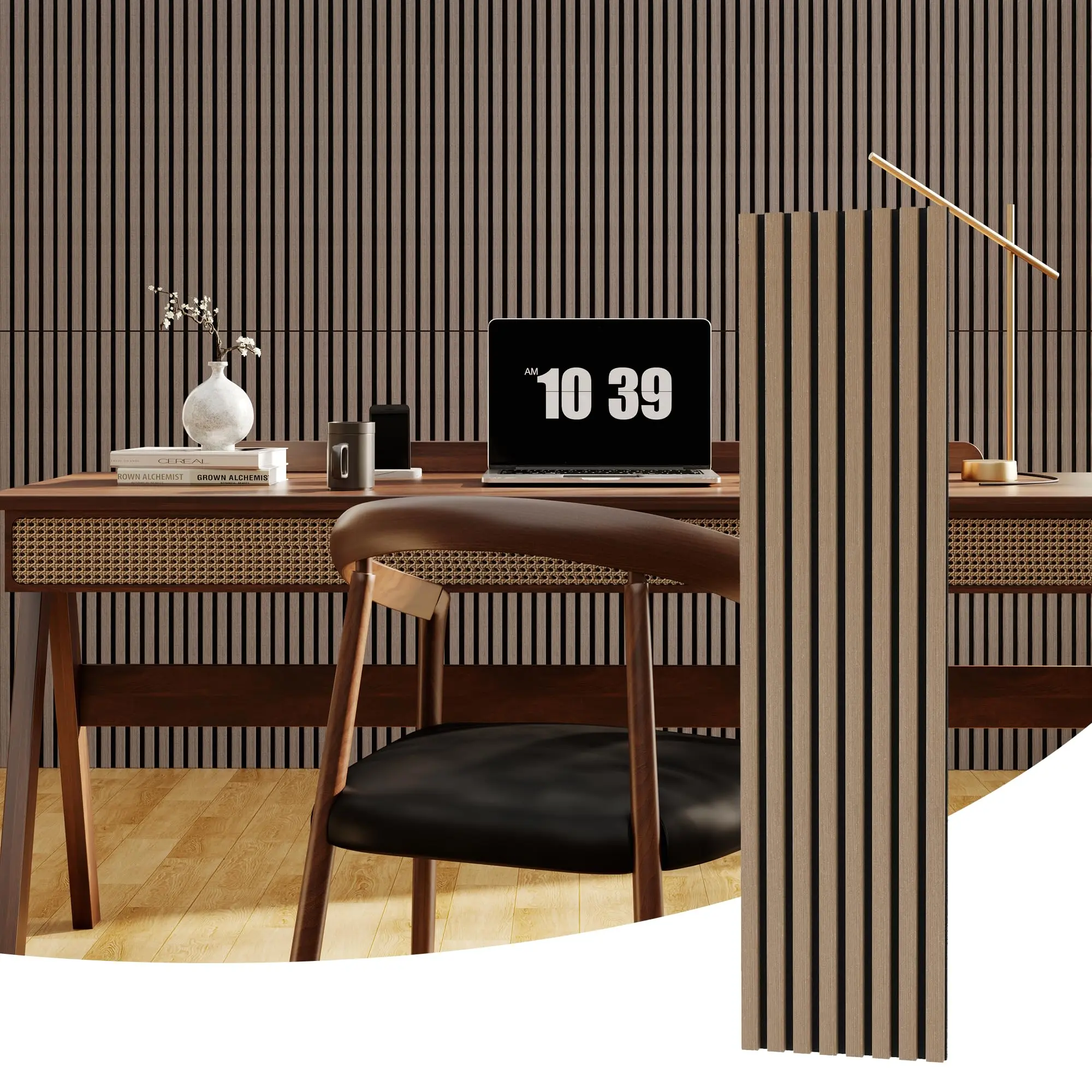 3D Fluted Acoustic Wood Slat Wall Panels – Soundproof Noise Reduction & Decorative Paneling for Modern Home, Office, Studio, Easy Installation, Wood Finish, Pack of 2