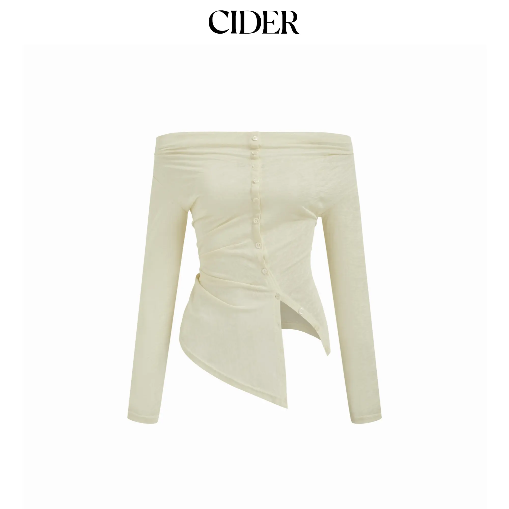Cider Two Way Off-shoulder Asymmetrical Hem Long Sleeve Top SummerFinds