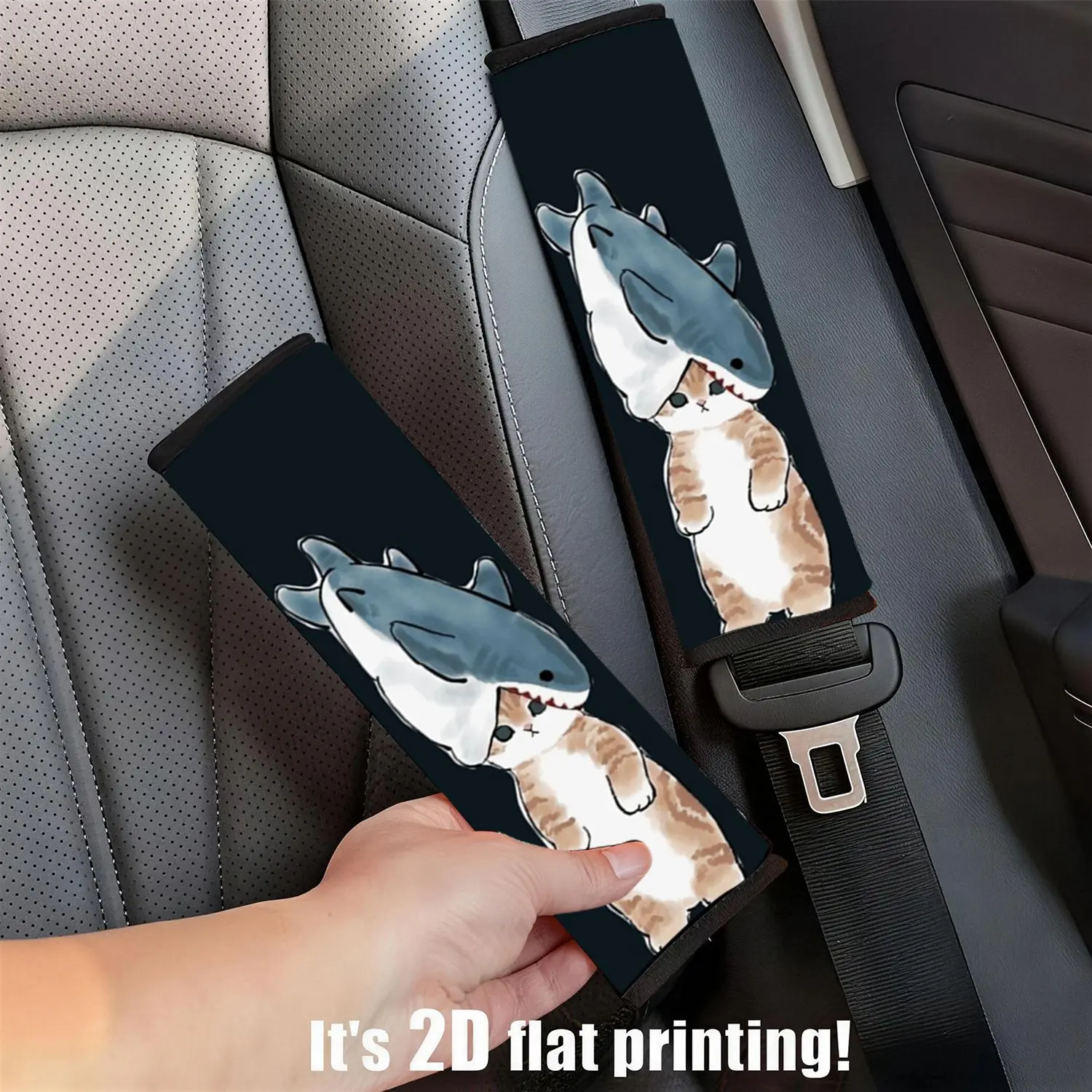 2PCS Modern Funny Cat Wearing Shark Costume Print Car Seat Belt Shoulder Pads, Universal Automotive Interior Decor Accessories For Vehicles And Seasons, Easy To Install Daily Travel Essential, Ideal G, Car Accessories Cute