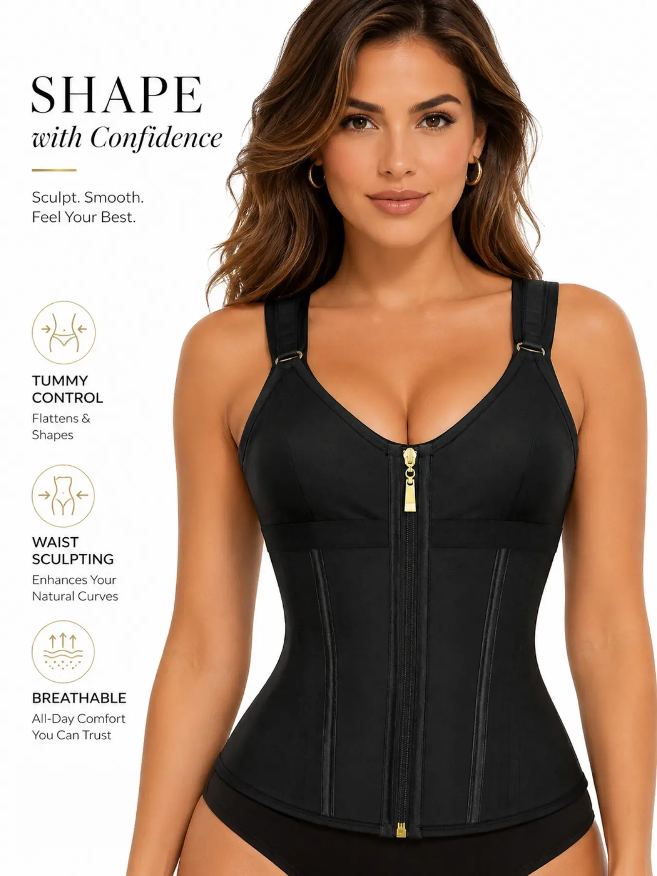 1 Count Women's Waist Cincher Vest, Colombian Control Shapewear, Fajas, Adjustable Shoulder Straps Zipper Shapewear Tank, Firm Compression Corset Top, Suitable For Work Daily Wear & Special Occasions, Comfortable All Day Shaping Solution