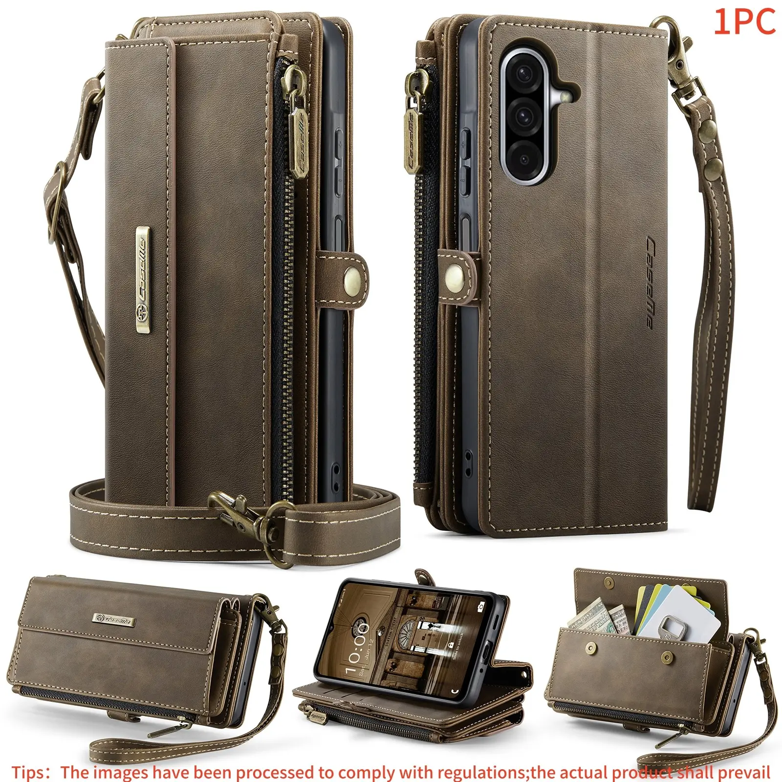 For Samsung Galaxy A17/a16/a15/a14/a13/a52/a53/a54/a55/a56/a57 Wallet Case, Rfid Shielding Phone Cover, Unisex Flip Stand, Wrist Strap, Zipper Credit Card Slot