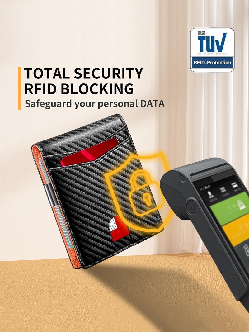 Men’s Slim Carbon Fiber Pattern Bifold Wallet with Money Clip, RFID Blocking Credit Card Holder, Minimalist Thin Pocket Wallet with Multiple Card Slots, Durable Anti-Theft Wallet for Daily Use & Travel