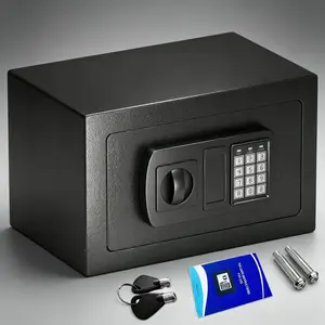 Office Mini Money Safe Box 0.23/0.44 Cubic Feet Digital Keypad Lock Security Safe with Passcode Keys Black for Hotel Home Business