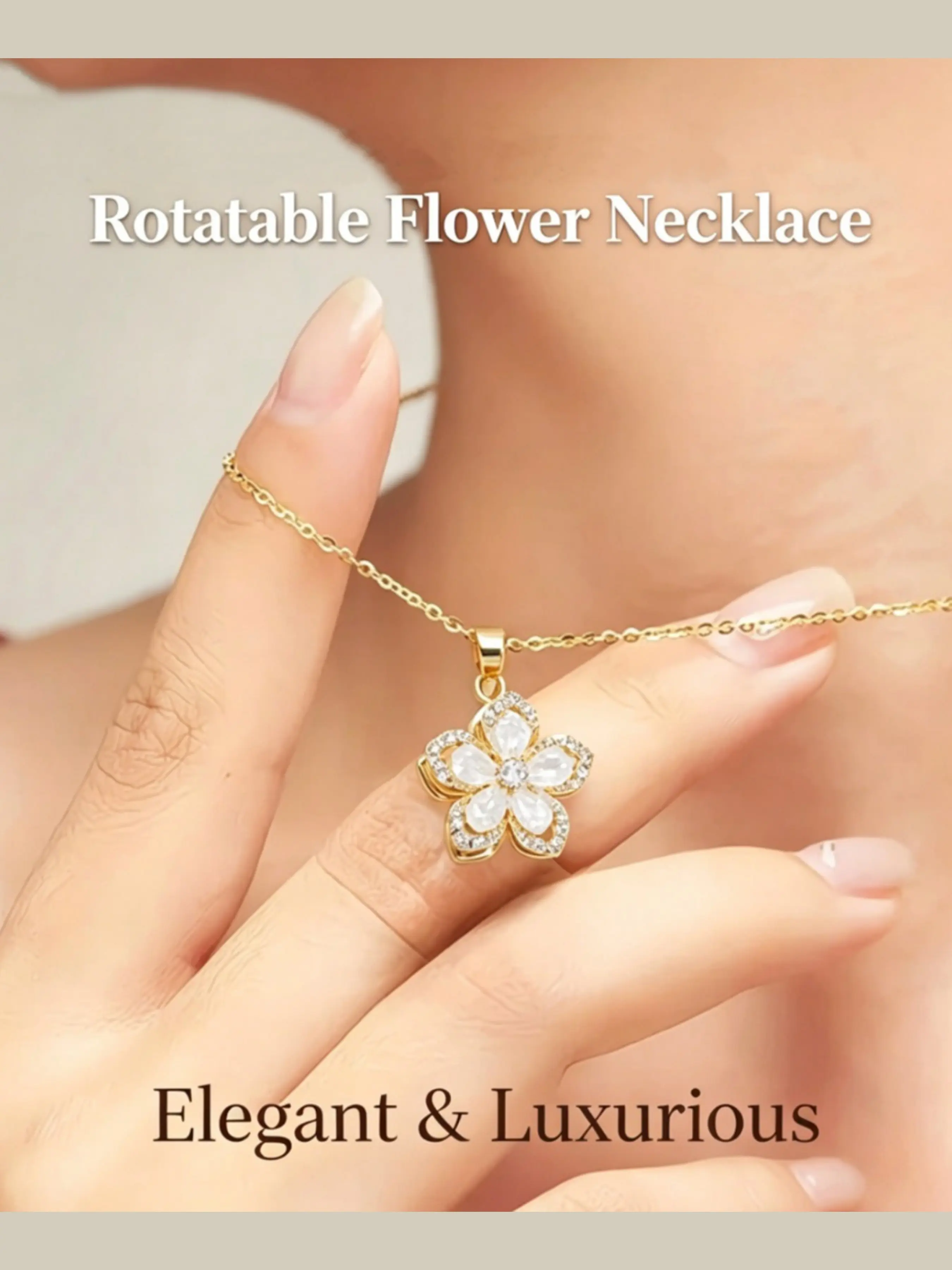 1 PC White Rotating Flower Design Rhinestone Necklace for Women, 90s Minimalist Vintage Charm Pendant, Sparkly Crystal Accent Party Accessory, Daily Holiday Outfit Jewelry, Y2K Elegant Gift for Her