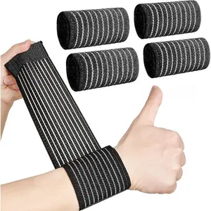 Sumind 4 Pack Adjustable Wrist Compression Brace Wraps, Elastic Wrist Support Straps for Carpal Tunnel Pain Relief, Tennis, Weightlifting, Working Out & Fitness, Black for Men Women