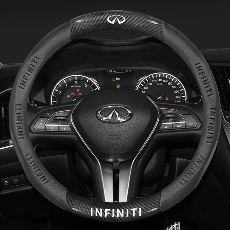 38cm Car Carbon Fiber Leather Steering Wheel Anti-Slip Cover For Infiniti Q50 Q60S Q70 QX30 QX50 QX55 QX56 QX60 QX70 QX8 JX35 EX25 FX35 G37 Accessories