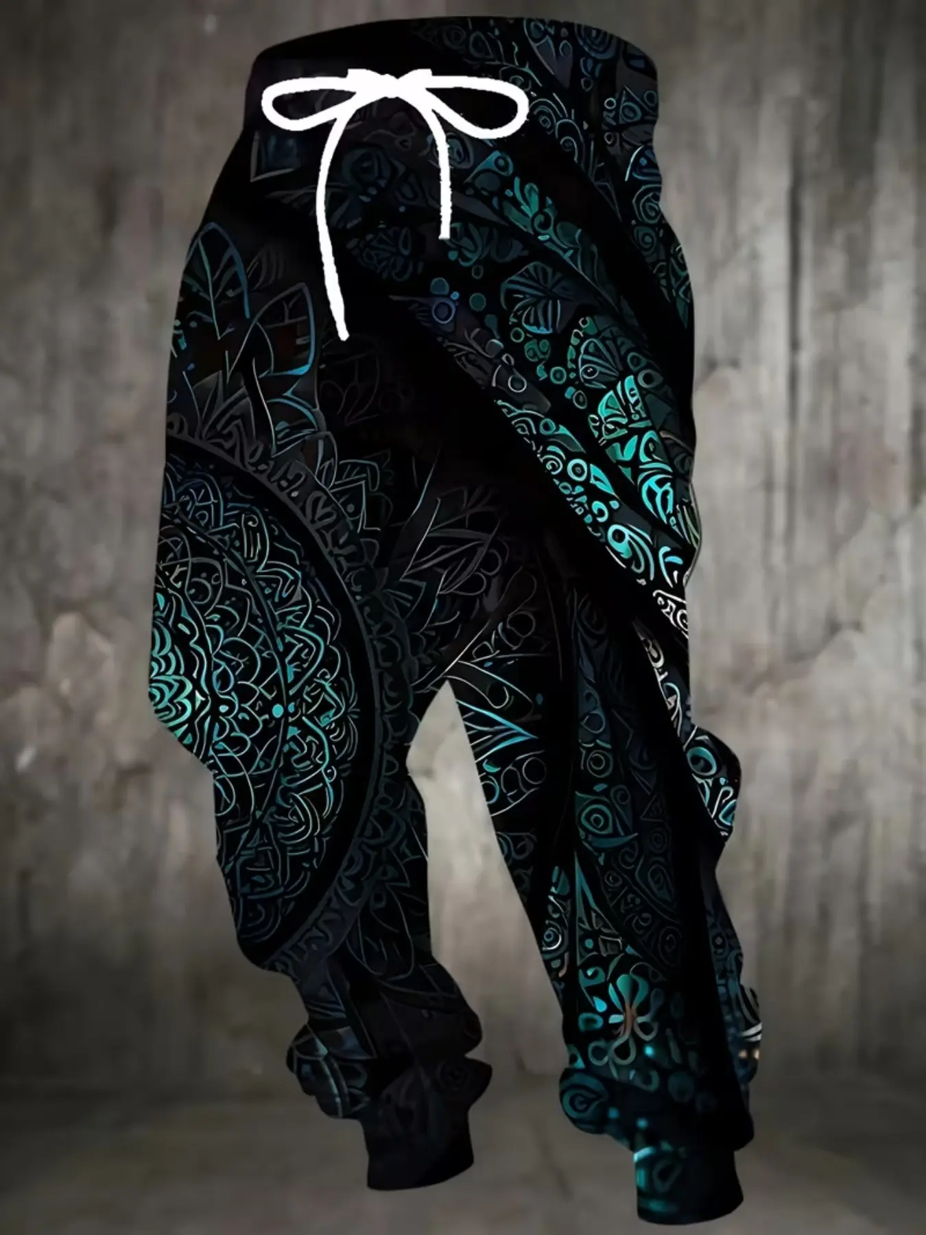 Men's Patterned Sweatpants, Drawstring Waist, Loose-Fit, Casual Streetwear, All-Season Long Pants, Batch 202608