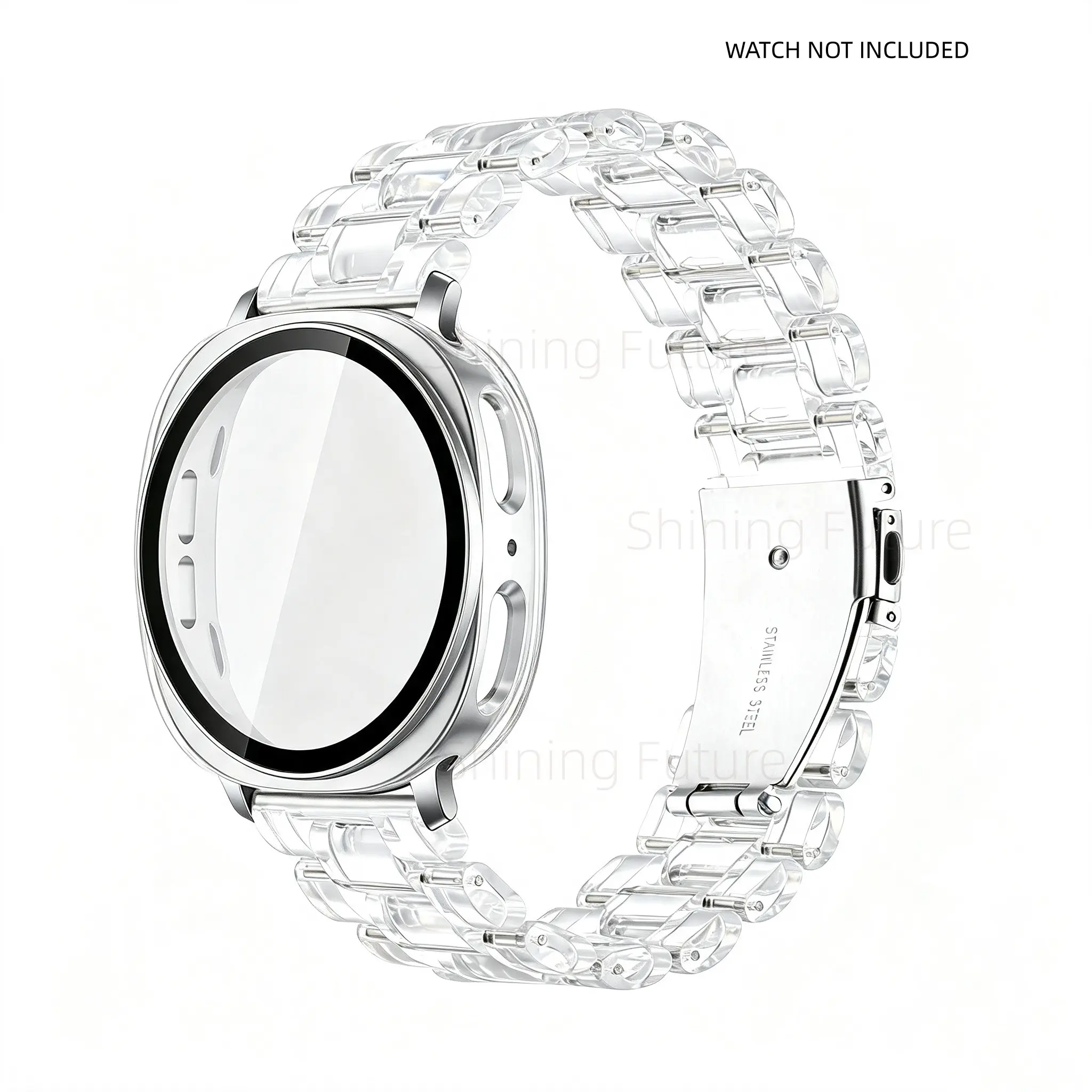 Resin strap+case film suitable for Samsung Galaxy Watch 9/8 strap 40mm 44mm/8 women's transparent strap, seamless sports strap, suitable for Samsung Galaxy Watch 8/9 44/40mm silver case