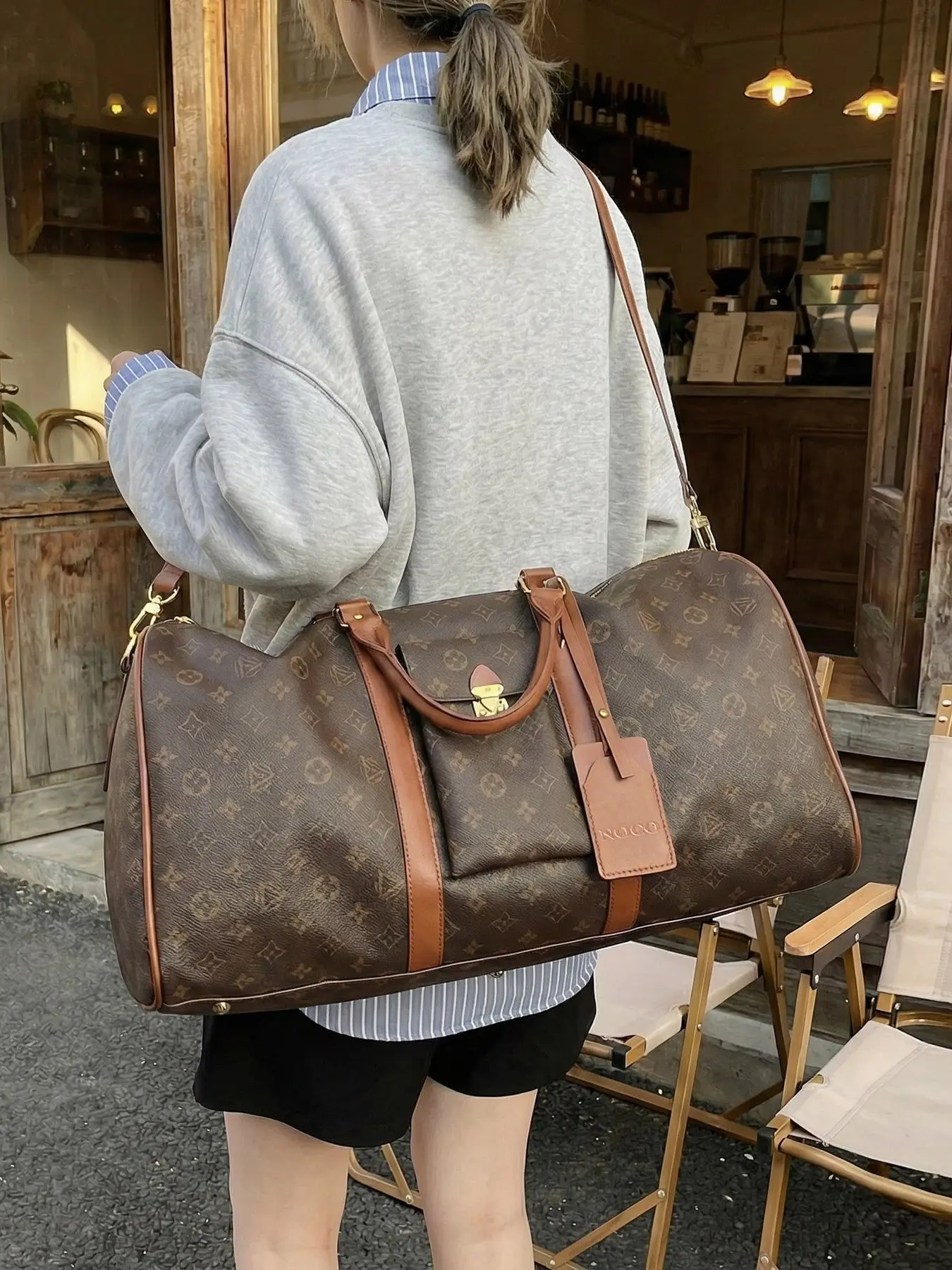 Large Capacity Printed Travel Bag for Women, Handheld Shoulder Bag for Short Trips, Business Luggage, Fitness Sports Storage Bag