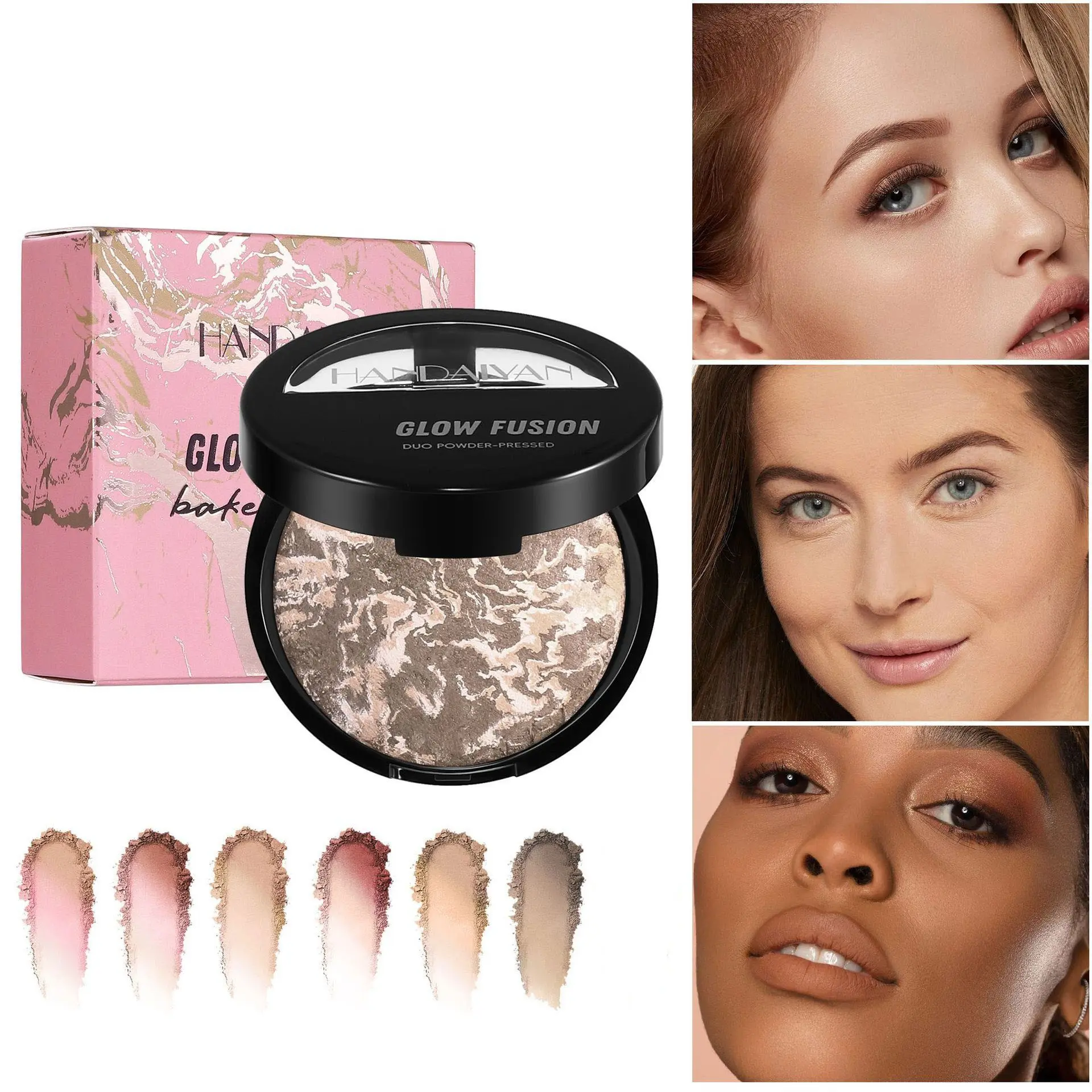 Marble Baked Powder Contour Palette, Nose Shadow, Blush, Highlighter, Contouring Powder, Long-Lasting Lightweight Foudation, Perfect for All Skin Types