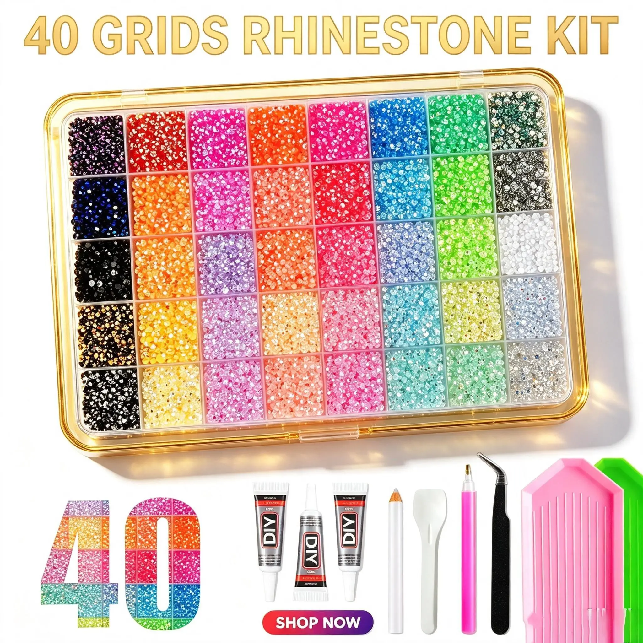 Shiny Bedazzling Kit 40 Grids Flatback Rhinestone DIY Kit, colorful  AB Iridescent Crystal Rhinestones, Complete Craft Tools with Rhinestone  Pickup Pen, Tweezers, Sorting Tray, for Nail Art, Tumbler Bling, Phone Case, Costume Decor, Handmade Craft Gift。