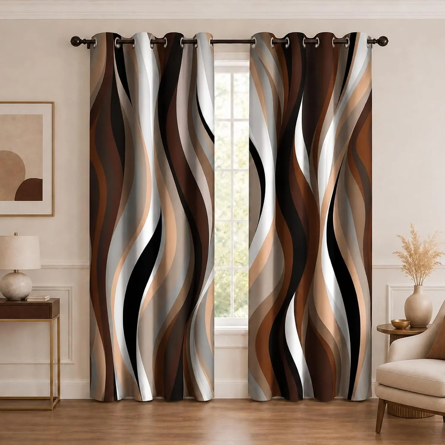 Abstract Semi-Sheer Curtains, Striped Aesthetic Art Curtains, Ideal for Living Room Bedroom Decor, Two Panels Included