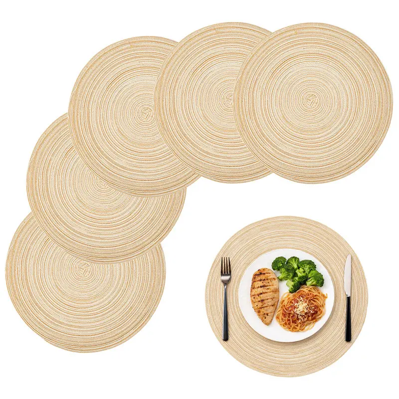 3 Piece Premium Woven Round Placemat and Coaster Set Heat Resistant Non Slip Table Placemats Easy To Clean Kitchen Dining Table Mats Suitable For Family Gatherings Restaurants And Parties