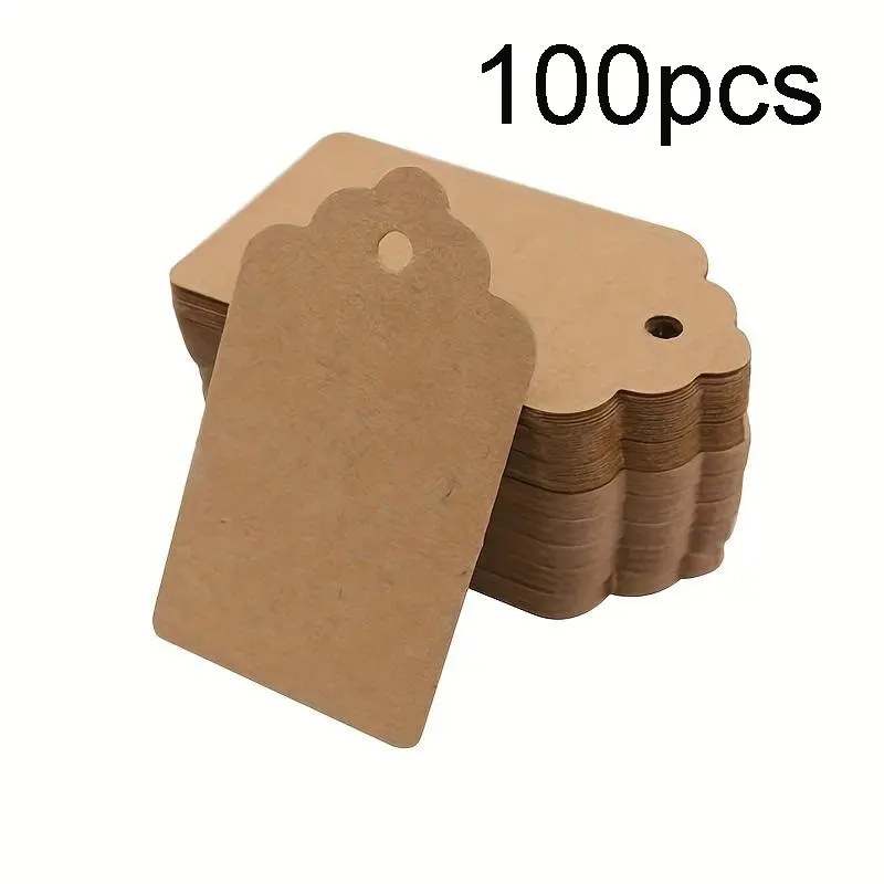 Kraft Paper Tag, 100pcs/pack Wave Shaped Blank Gift Tag, Sturdy and Durable, DIY Craft Hanging Label for Gift Wrapping, Office Stationery & Supplies