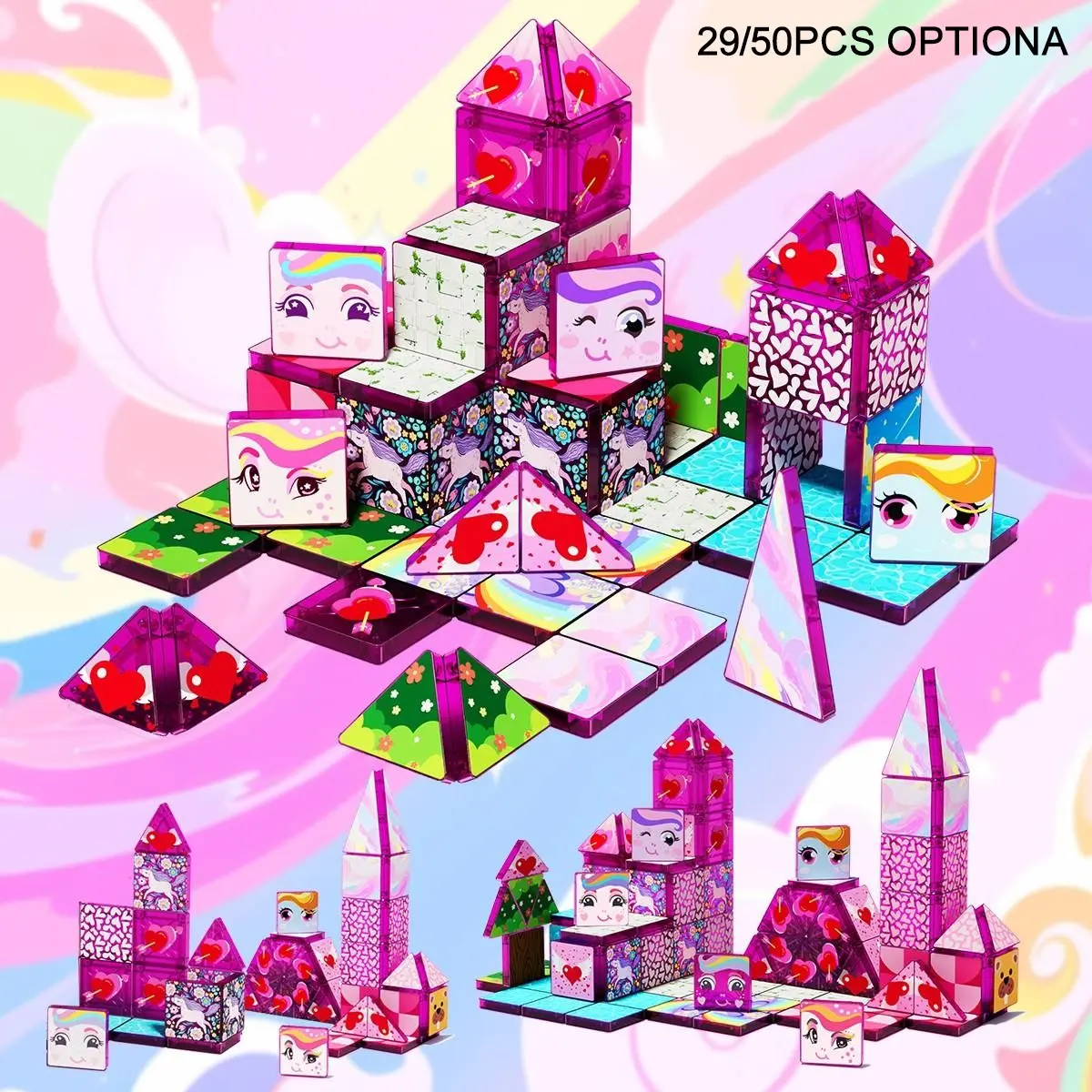 Unicorn Cartoon Magnetic Blocks, Thickened Abs Strong Magnet Pieces, Stem Early Education Puzzle Toy for Girls and Boys