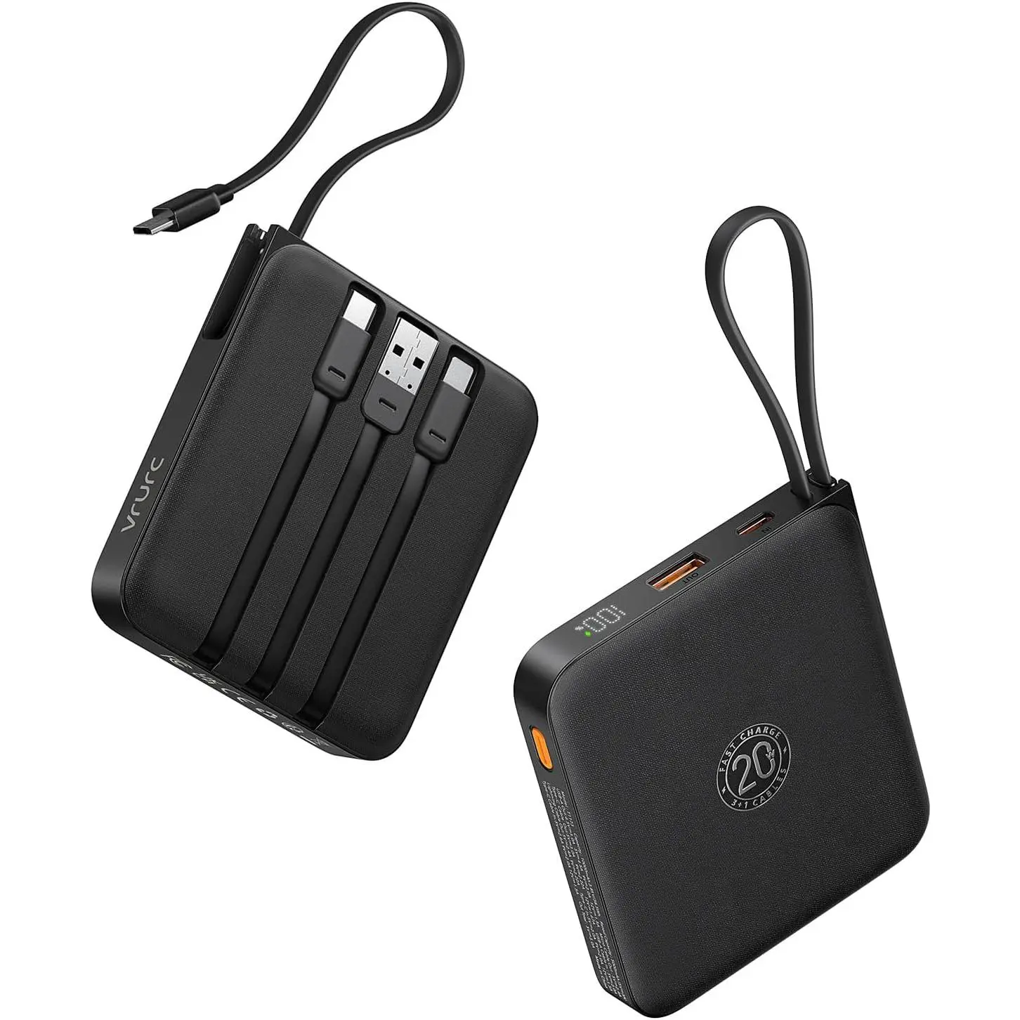 Portable Charger with Built-in Cables, 10000mAh 22.5W Fast Charging USB C Power Bank with LED Digital Display, Slim Battery Pack for iPhone 17/16/15 & Samsung Galaxy & Android Phones (Black)