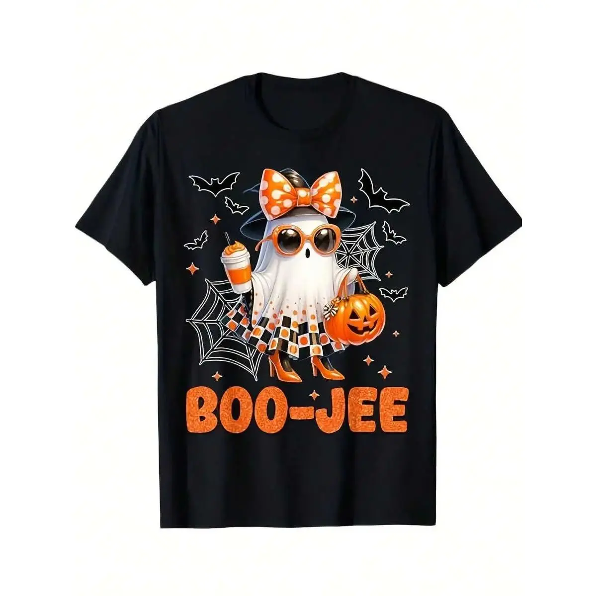 Cute And Alluring BooJEE Ghost Halloween Costume Women's Patterned T-Shirt, Fashionable And Comfortable Round Neck T-Shirt