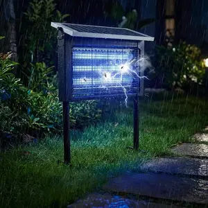 360° Solar Electronic Mosquito Zapper with 3 UV Lights Waterproof Outdoor Fly Killer Lamp for Yard Lawn Poolside Restaurant Park