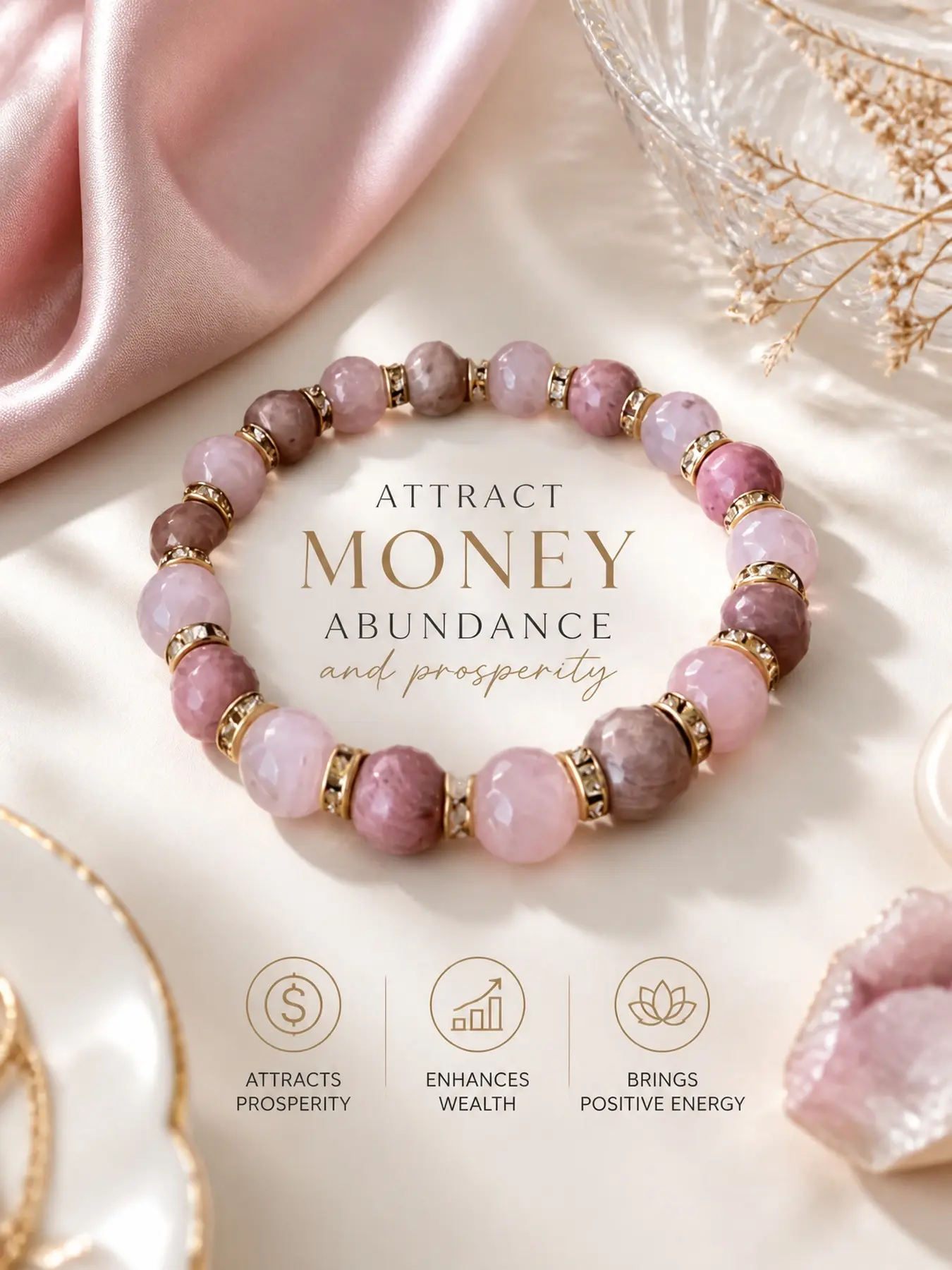 Natural Pink Gemstone Bracelet for Women | Rose Quartz Beaded Bracelets Stretch Bracelet | Handmade Crystal Jewelry
