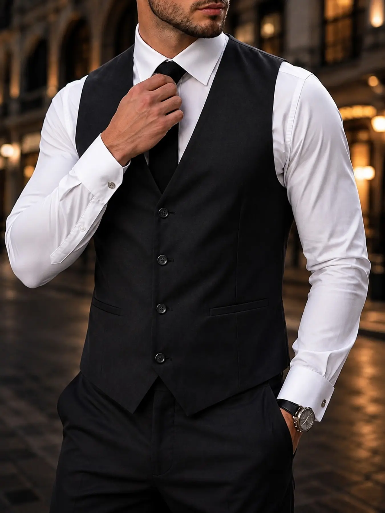 Men's Slim Fit Suit Vest, Premium Textured Polyester, Classic Button Design, Casual Style for Weddings, Business, Dates, Parties