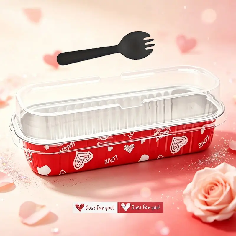 50pcs Heart Aluminum Foil Containers with Lids and Stickers, Food Storage Box for Baking, Parties, Kitchen, Wedding, Christmas, Halloween