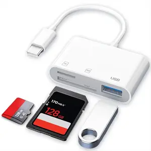 3-in-1 Type C Card Reader Micro SD TF Memory Card Reader External U Disk Adapter for iPhone 15 Serie Laptop Tablet OTG Converter