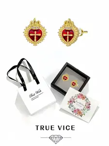 Sacred Heart Vow · Golden Flame Original sweet and cool style crown stud earrings. Paired with an exquisite drawer jewelry box, ideal gift for women for birthdays, festivals and anniversaries.