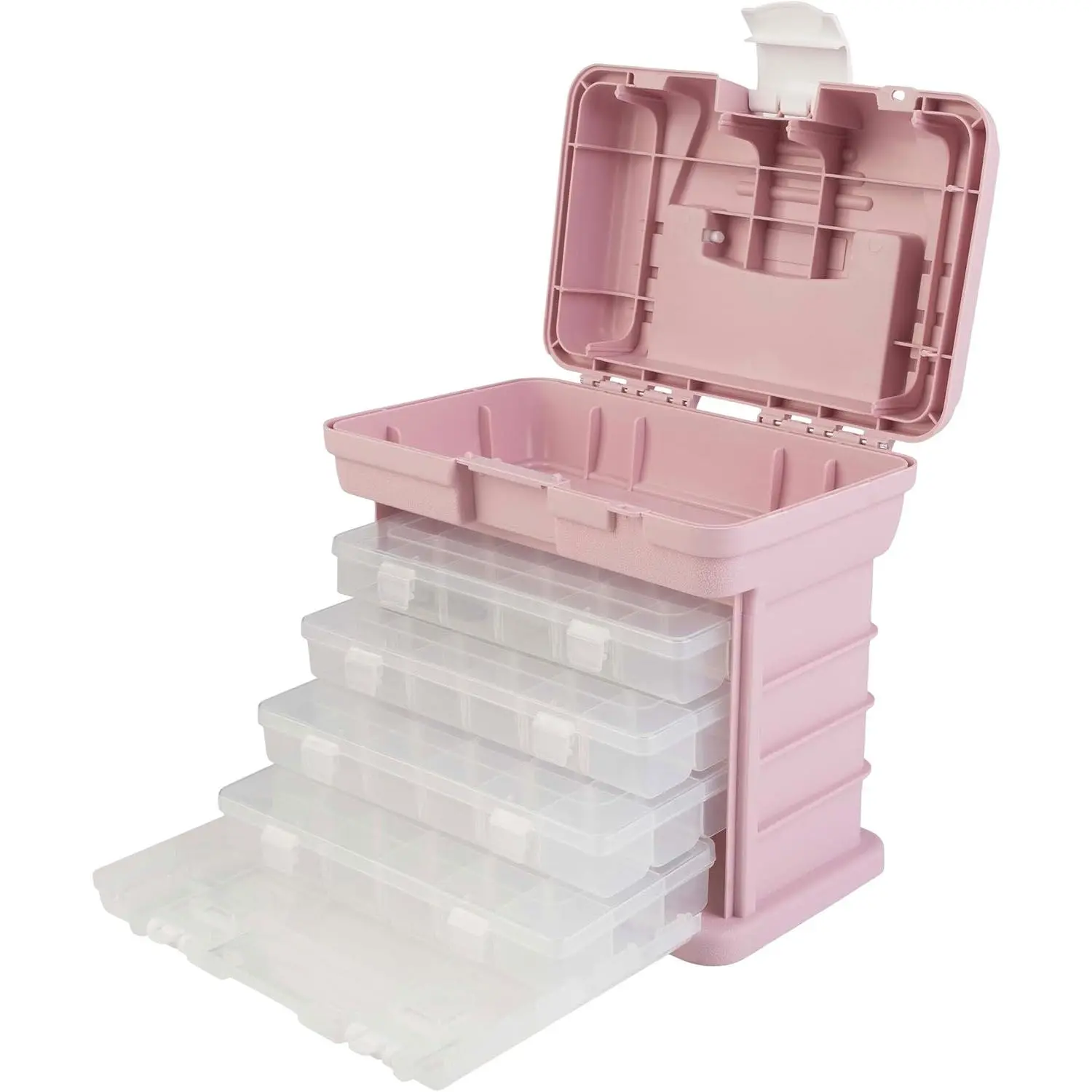 Pink Pet Supplies Organizer - Portable Tool Box with 4 Removable Drawers, Customizable Compartments, (L)10"x(W)7"x(H)10.5" for Craft Room, Workshop Use