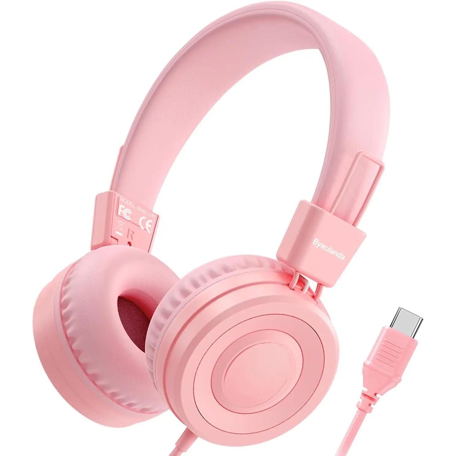 Upgrade USB Type C Kids Headphone for School, 94dB Safe Volume Limited, HD Stereo Sound, Foldable Lightweight On-Ear Headphones for Boys/Girls/Students/Tablet/Travel(Light Pink)